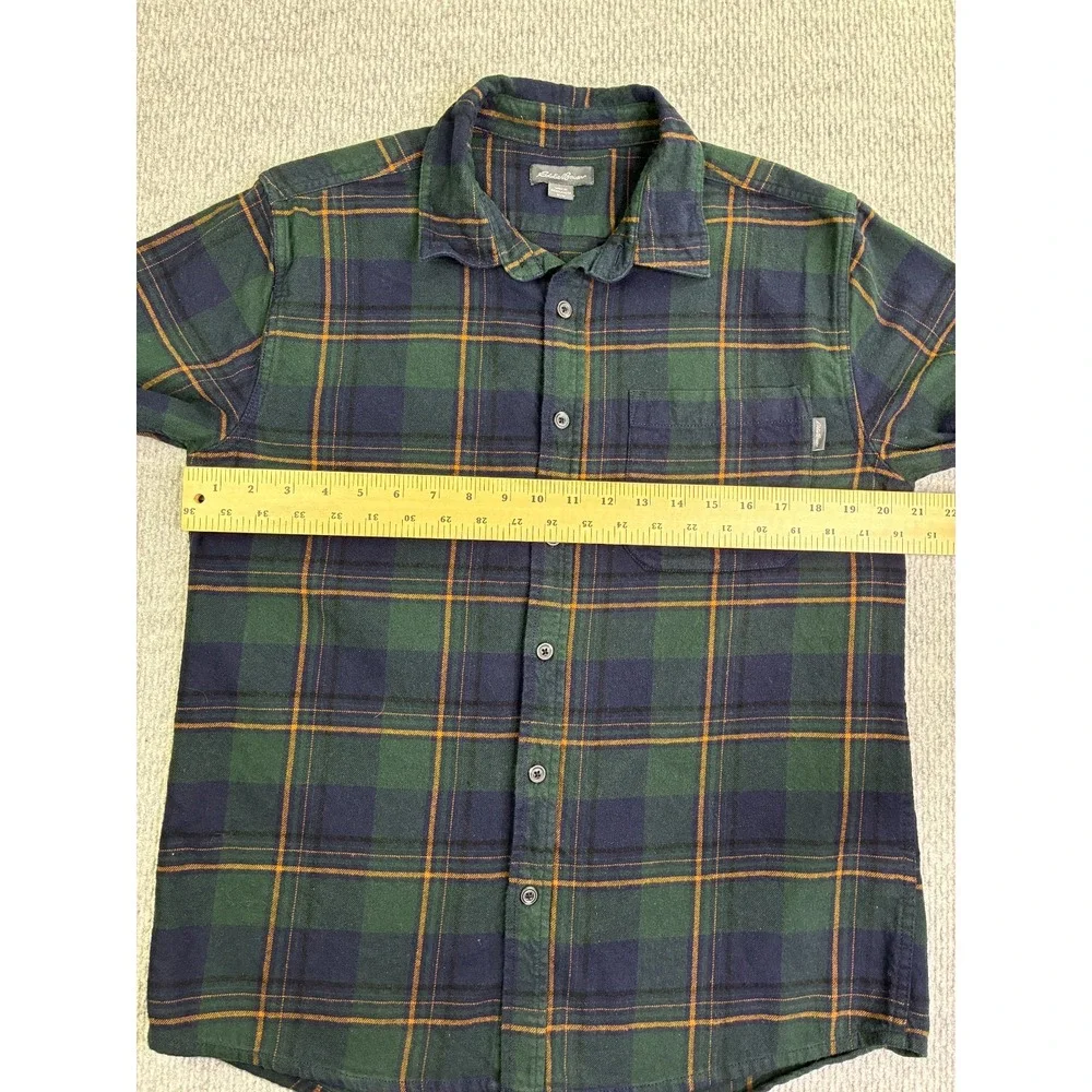 Eddie Bauer Men's M Green Navy Plaid Flannel Shirt Cotton Button Up Outdoor - Picture 5 of 7